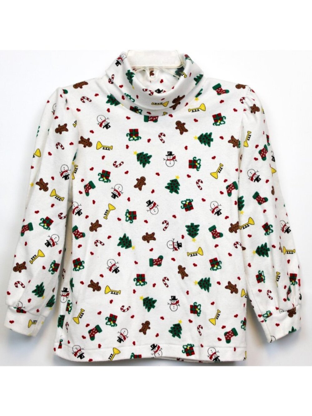 VTG Oshkosh Christmas Turtleneck sz 4T Trees Snowman Gifts Stockings Gingerbread